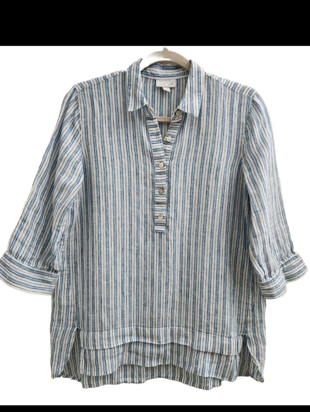 J. Jill Love Linen Stripped Quarter Button Up 100% Linen Shirt Relaxed Sz L - Picture 3 of 15